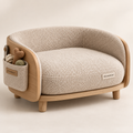 KELMAVOX™ CloudNest Pet Lounge – Elevated Bouclé Pet Sofa with Wooden Frame & Toy Storage