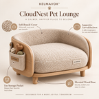 KELMAVOX™ CloudNest Pet Lounge – Elevated Bouclé Pet Sofa with Wooden Frame & Toy Storage