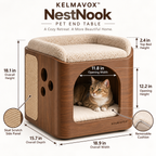 KELMAVOX™ NestNook Pet End Table – 2-in-1 Wooden Cat House with Bouclé Top Bed & Sisal Scratch Panel