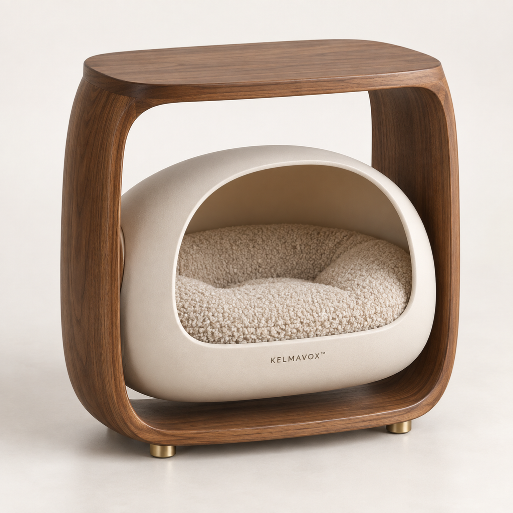 KELMAVOX™ HavenArc Pet Side Table Lounge  Modern 2-in-1 Pet Bed & Side Table for Cats and Small Dogs