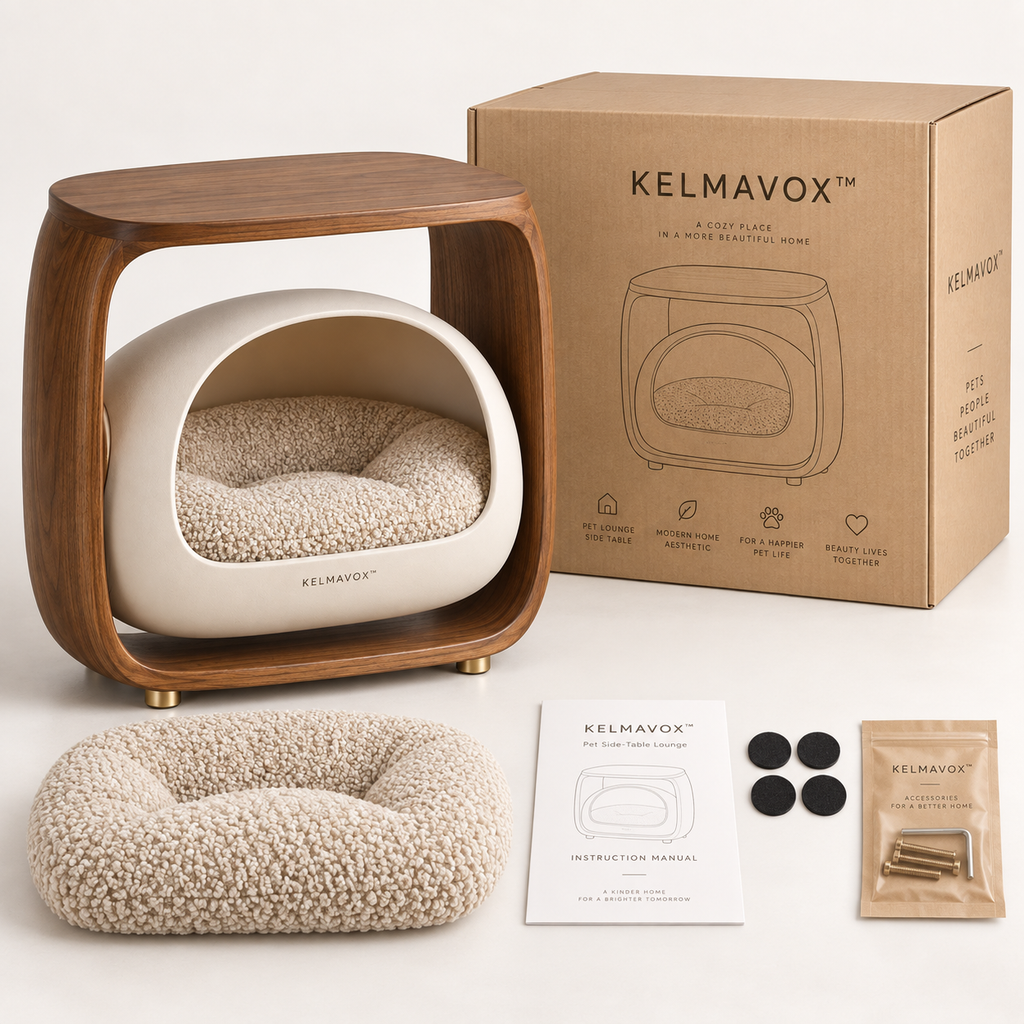 KELMAVOX™ HavenArc Pet Side Table Lounge  Modern 2-in-1 Pet Bed & Side Table for Cats and Small Dogs