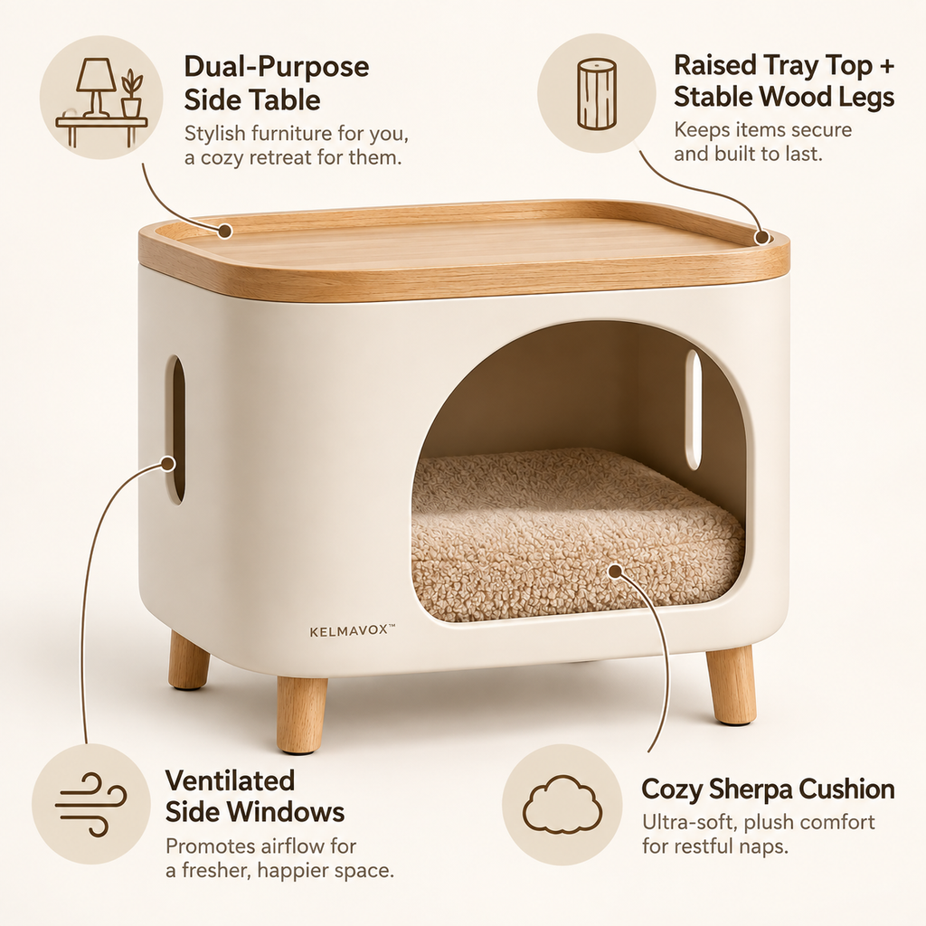 KELMAVOX™ HavenNest Pet Side Table & Cozy Hideaway
