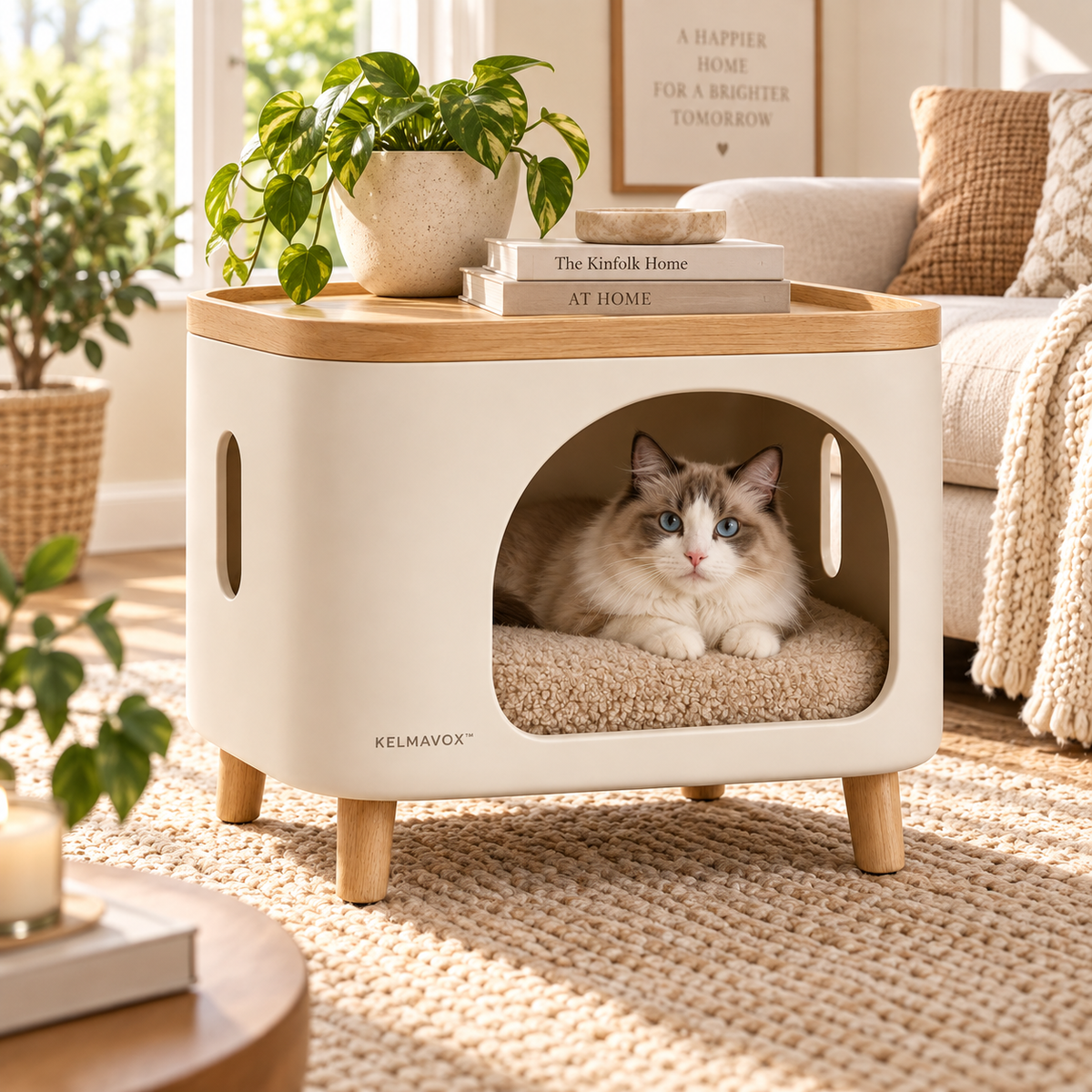 KELMAVOX™ HavenNest Pet Side Table & Cozy Hideaway