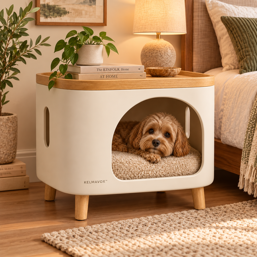 KELMAVOX™ HavenNest Pet Side Table & Cozy Hideaway