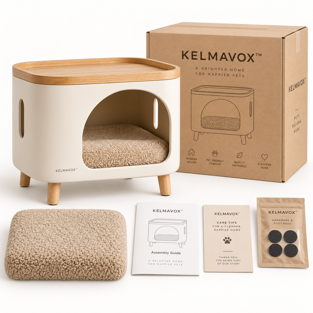 KELMAVOX™ HavenNest Pet Side Table & Cozy Hideaway