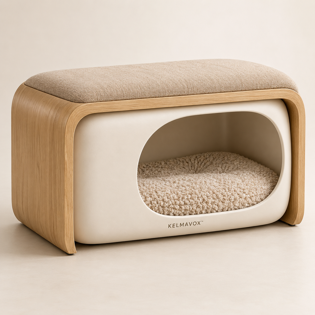 KELMAVOX™ HavenBench Pet Nook  Modern 2-in-1 Upholstered Pet Bench & Cozy Hideaway for Cats and Small Dogs