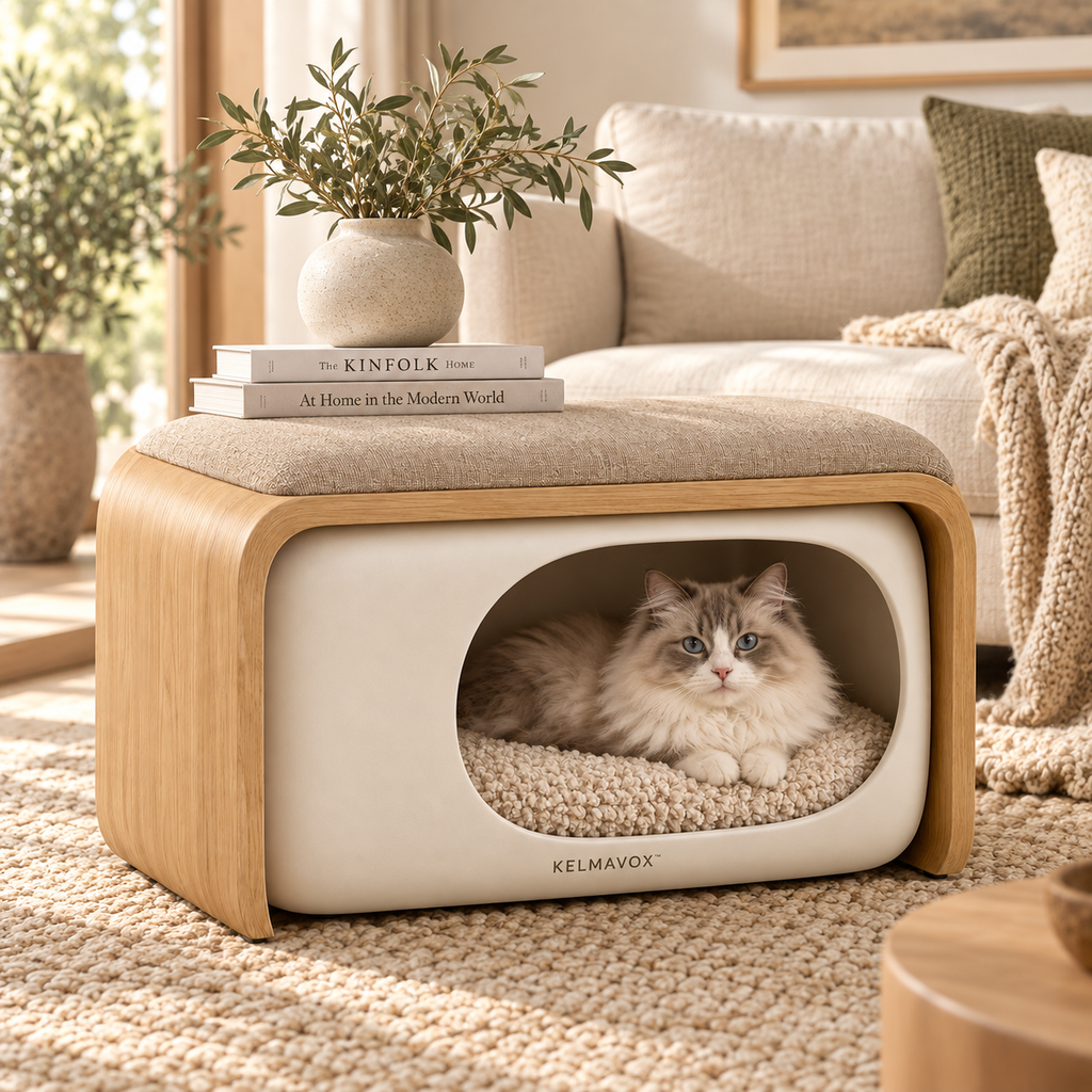 KELMAVOX™ HavenBench Pet Nook  Modern 2-in-1 Upholstered Pet Bench & Cozy Hideaway for Cats and Small Dogs