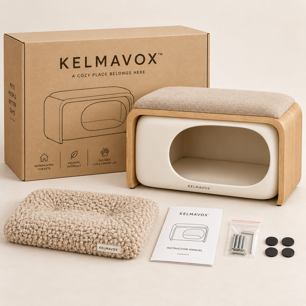KELMAVOX™ HavenBench Pet Nook  Modern 2-in-1 Upholstered Pet Bench & Cozy Hideaway for Cats and Small Dogs