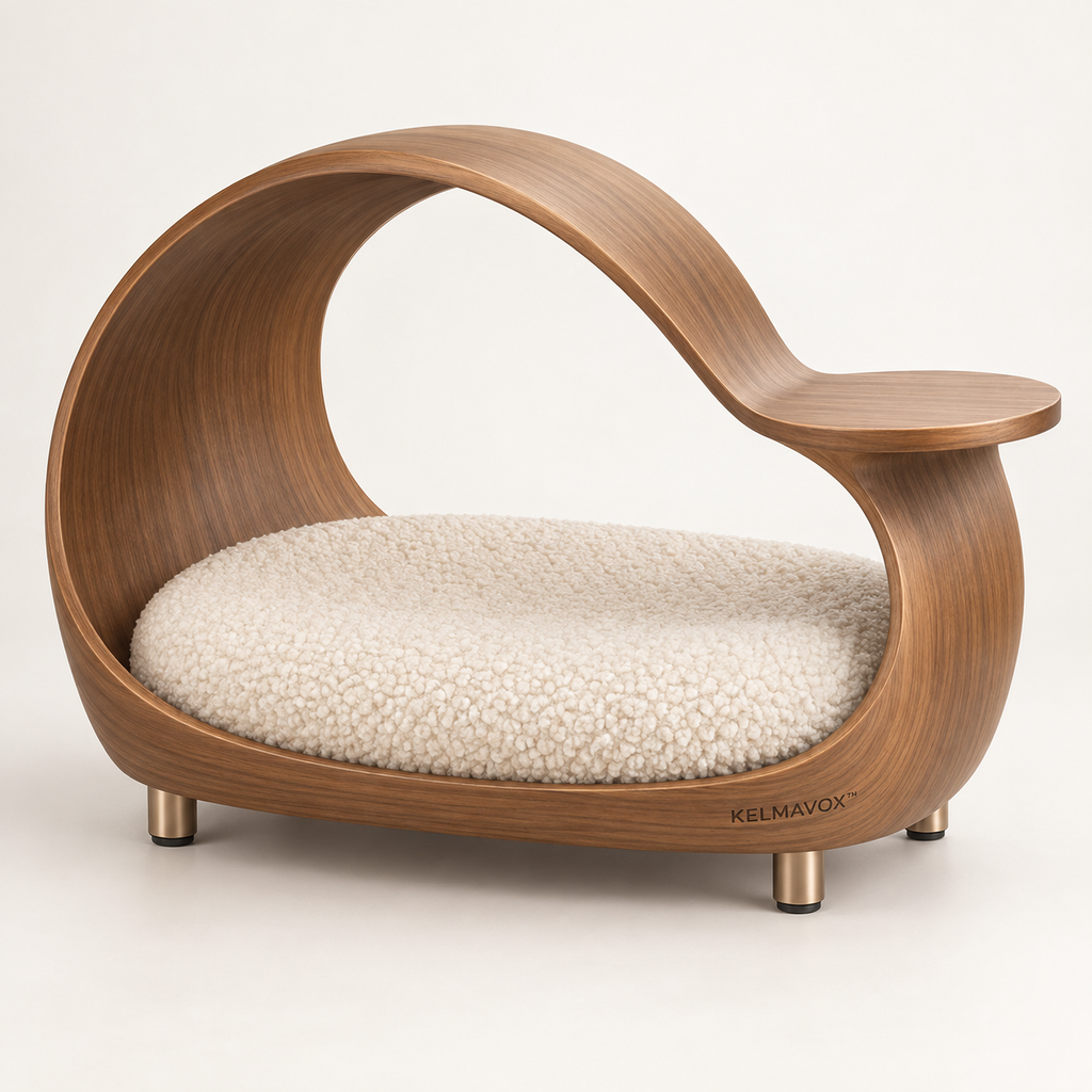 KELMAVOX™ HaloHaven Pet Lounger  Modern Bentwood Pet Lounge with Integrated Side Perch