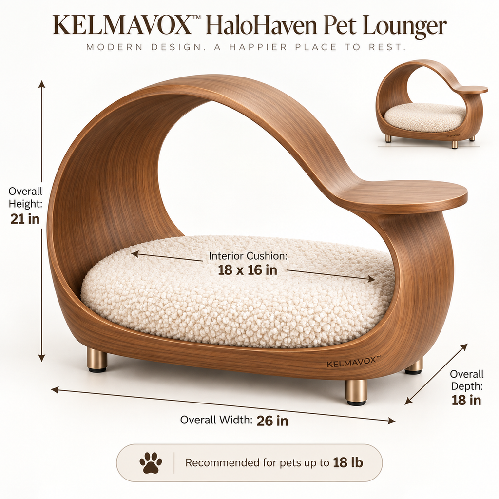 KELMAVOX™ HaloHaven Pet Lounger  Modern Bentwood Pet Lounge with Integrated Side Perch