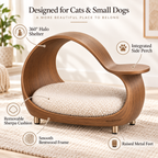 KELMAVOX™ HaloHaven Pet Lounger  Modern Bentwood Pet Lounge with Integrated Side Perch