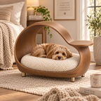 KELMAVOX™ HaloHaven Pet Lounger  Modern Bentwood Pet Lounge with Integrated Side Perch