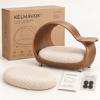 KELMAVOX™ HaloHaven Pet Lounger  Modern Bentwood Pet Lounge with Integrated Side Perch