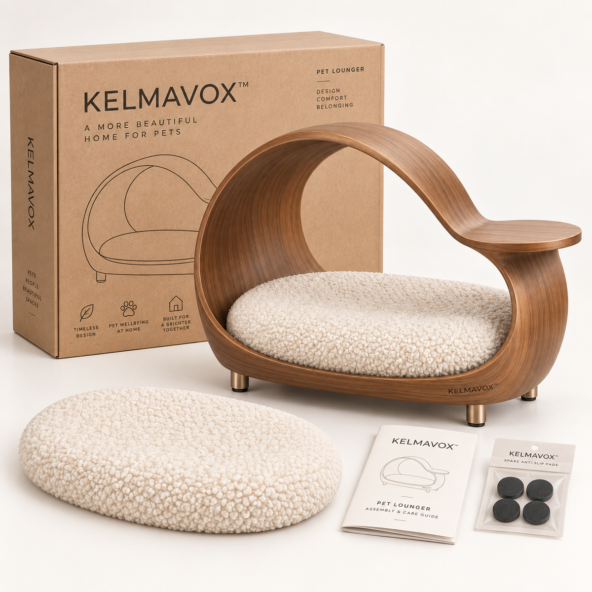 KELMAVOX™ HaloHaven Pet Lounger  Modern Bentwood Pet Lounge with Integrated Side Perch