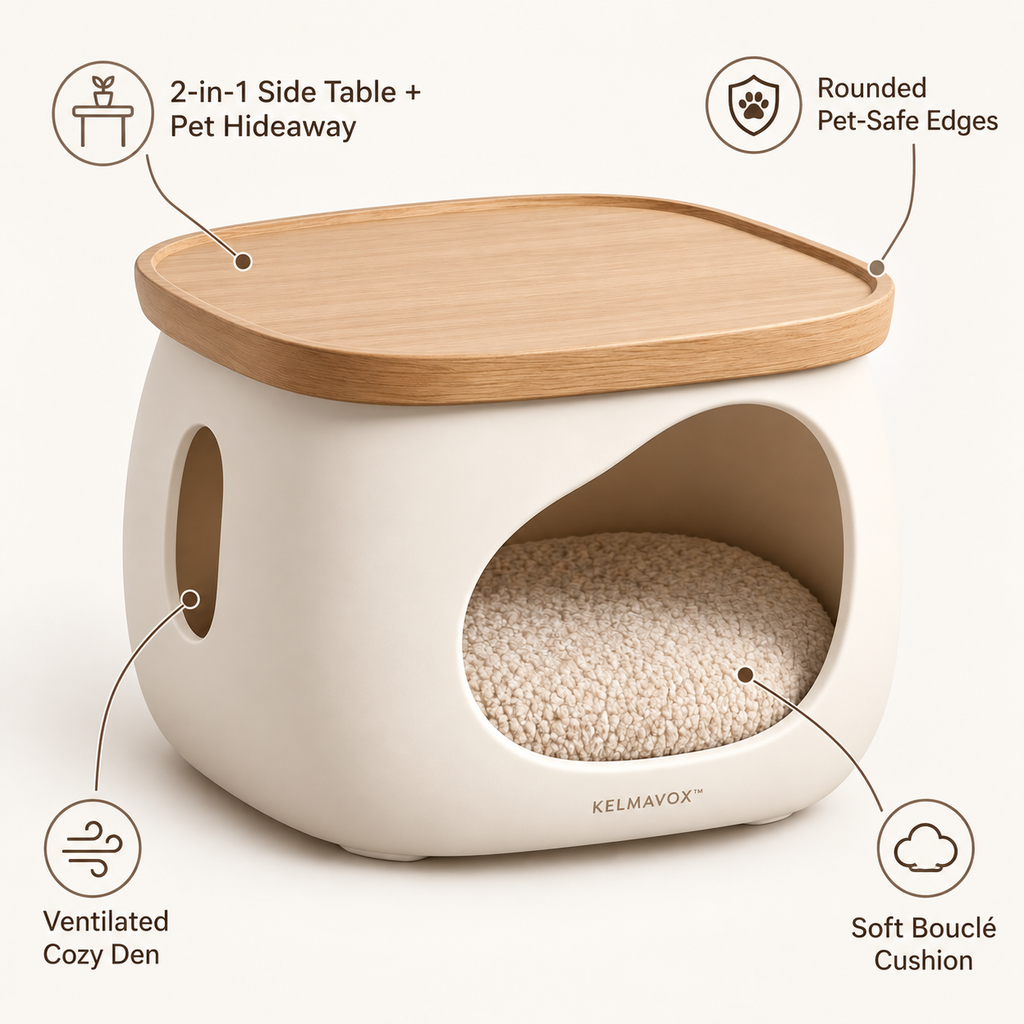 KELMAVOX™ CozyNest 2-in-1 Pet Hideaway Side Table