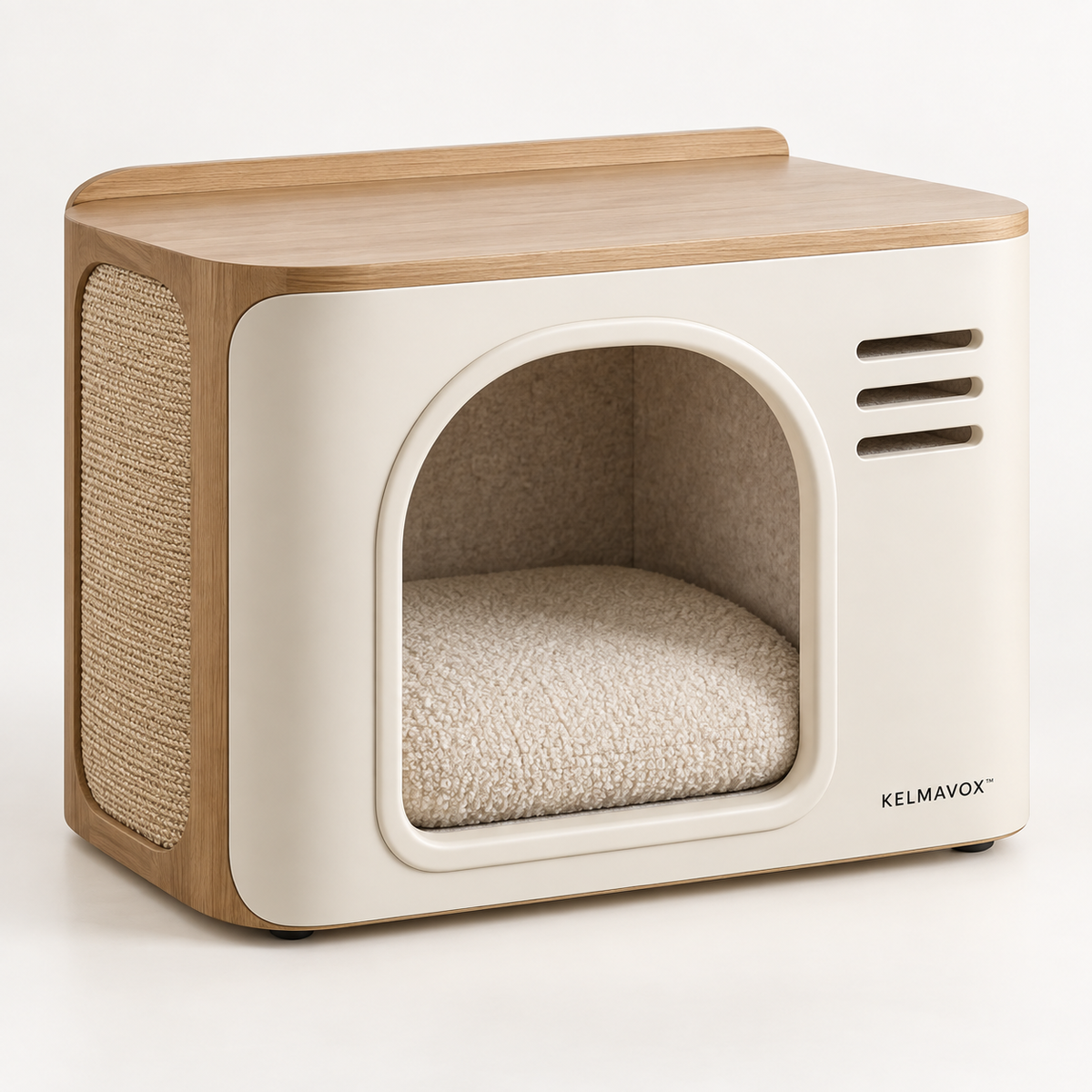 KELMAVOX™ HearthHalo Pet Nook Table  Modern 2-in-1 Pet Hideaway & Side Table with Sisal Scratch Panel