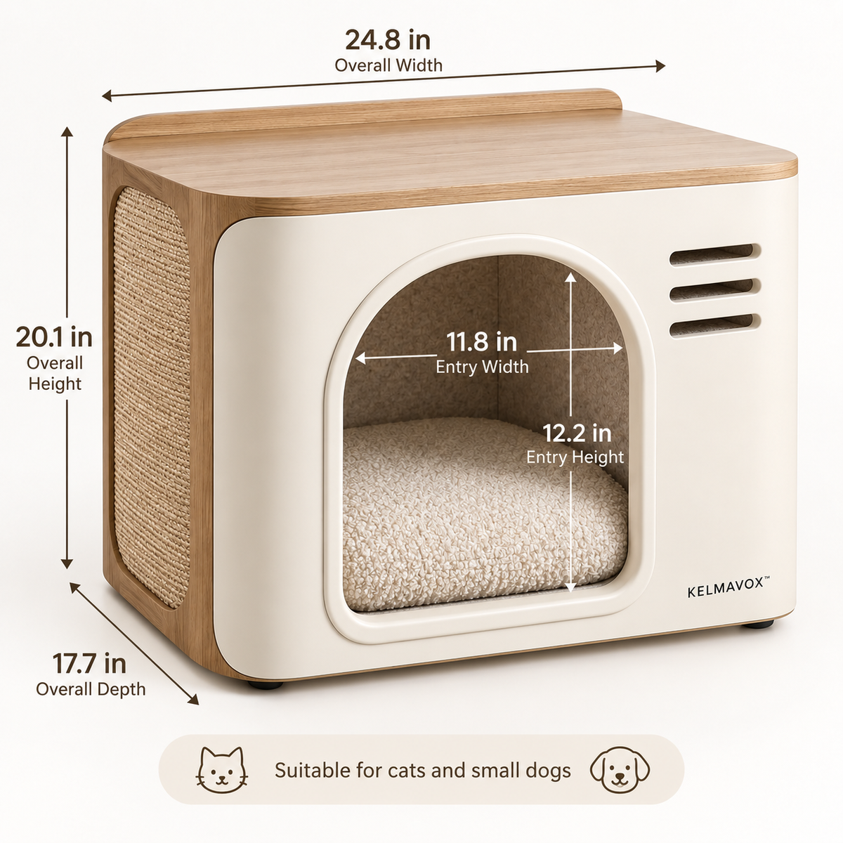 KELMAVOX™ HearthHalo Pet Nook Table  Modern 2-in-1 Pet Hideaway & Side Table with Sisal Scratch Panel