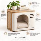KELMAVOX™ HearthHalo Pet Nook Table  Modern 2-in-1 Pet Hideaway & Side Table with Sisal Scratch Panel