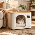 KELMAVOX™ HearthHalo Pet Nook Table  Modern 2-in-1 Pet Hideaway & Side Table with Sisal Scratch Panel