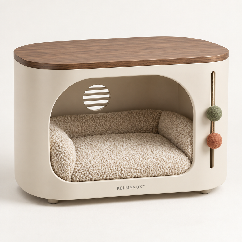 KELMAVOX™ NestArc Lounge – Modern Pet Hideaway Side Table