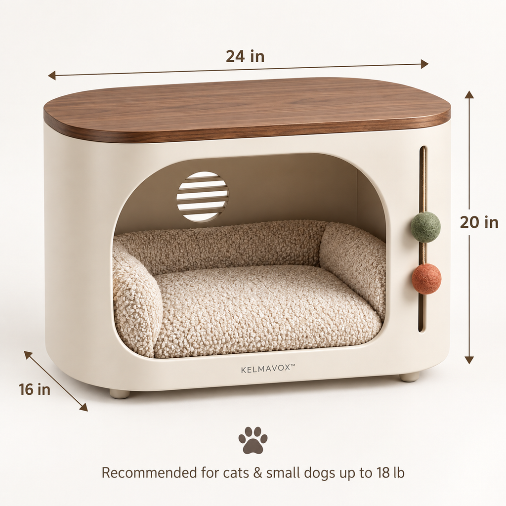 KELMAVOX™ NestArc Lounge – Modern Pet Hideaway Side Table