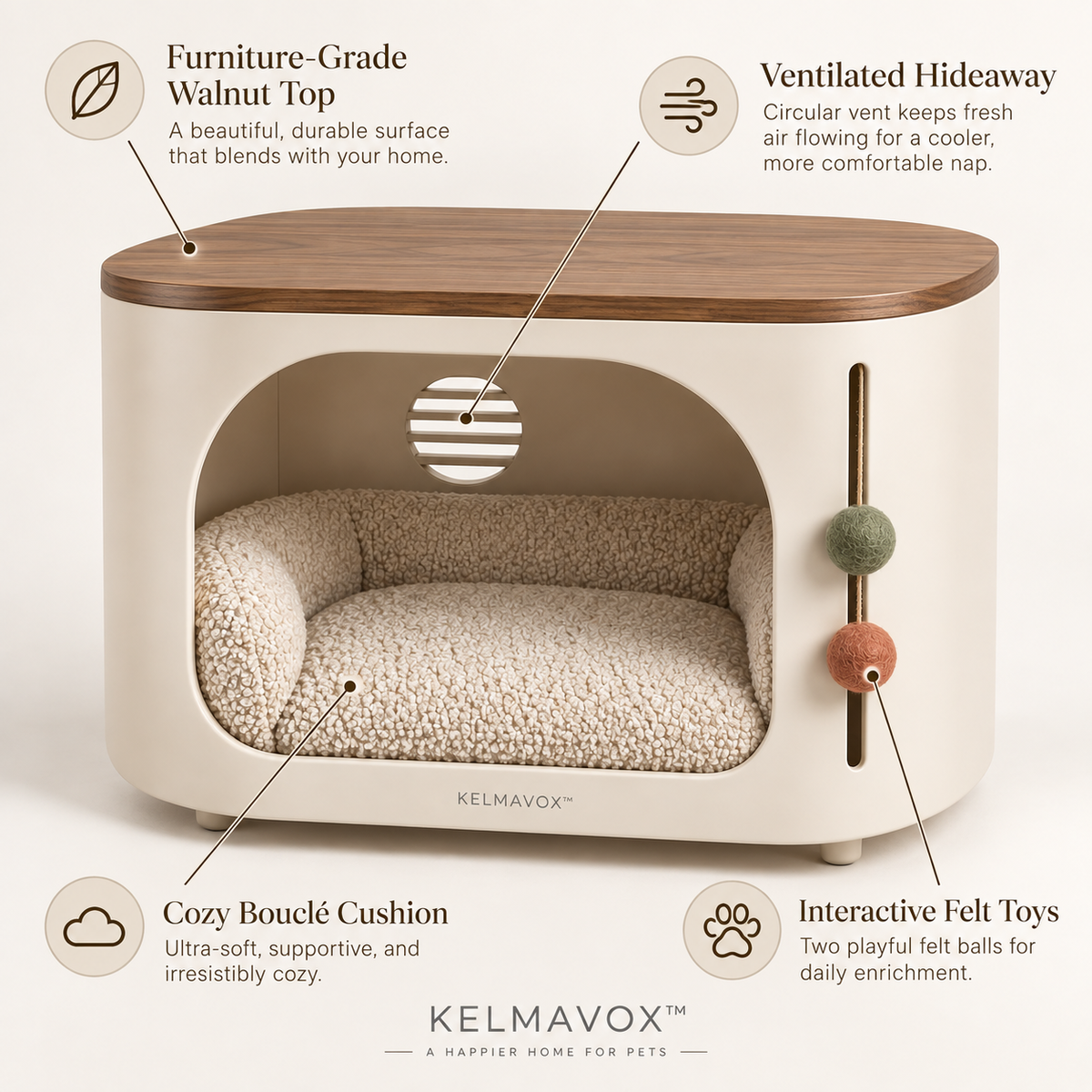 KELMAVOX™ NestArc Lounge – Modern Pet Hideaway Side Table