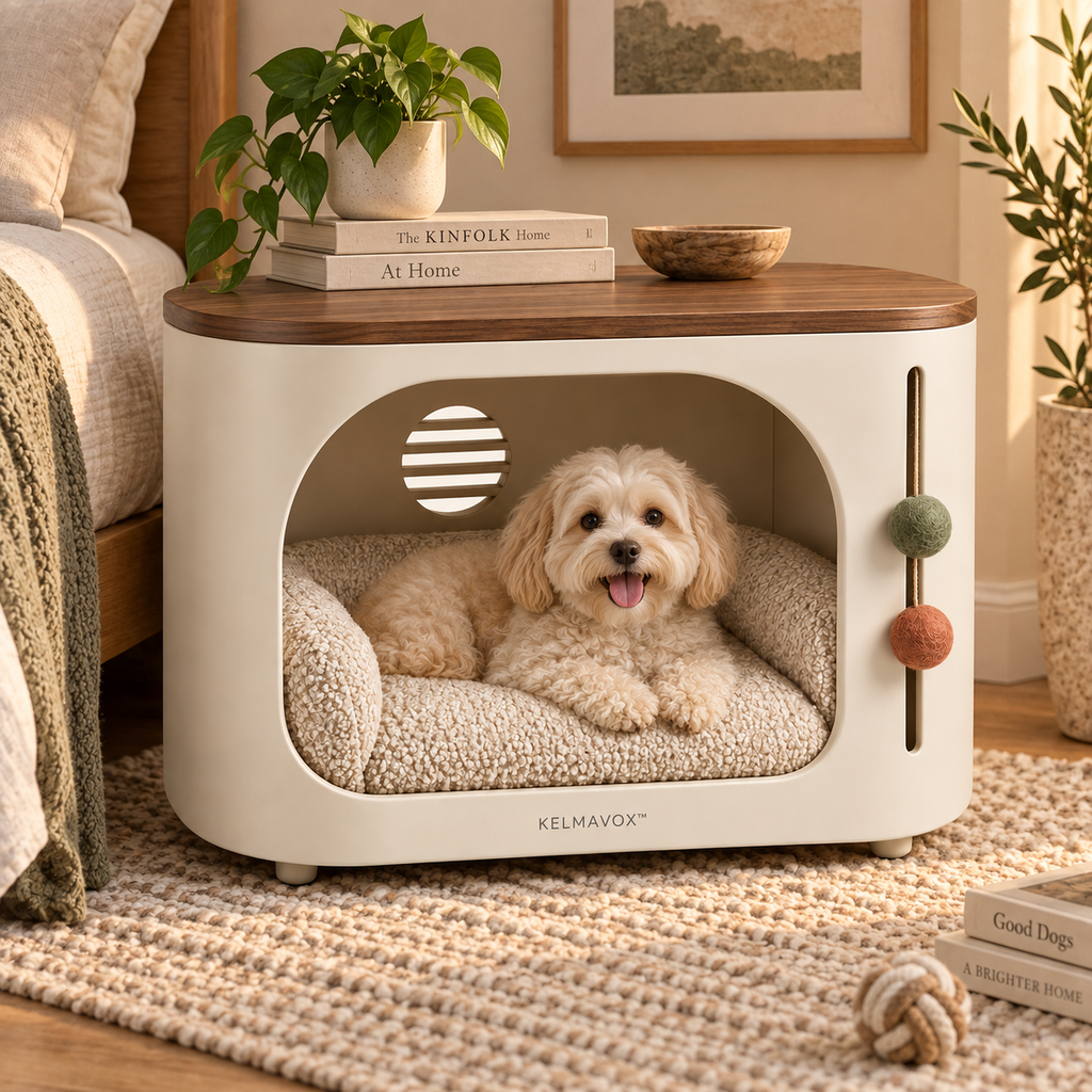 KELMAVOX™ NestArc Lounge – Modern Pet Hideaway Side Table