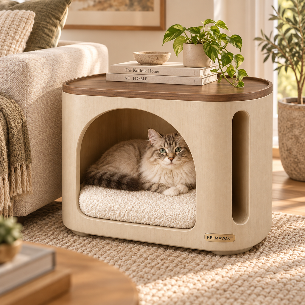 KELMAVOX™ HavenArc Pet Nook – 2-in-1 Pet Hideaway Side Table