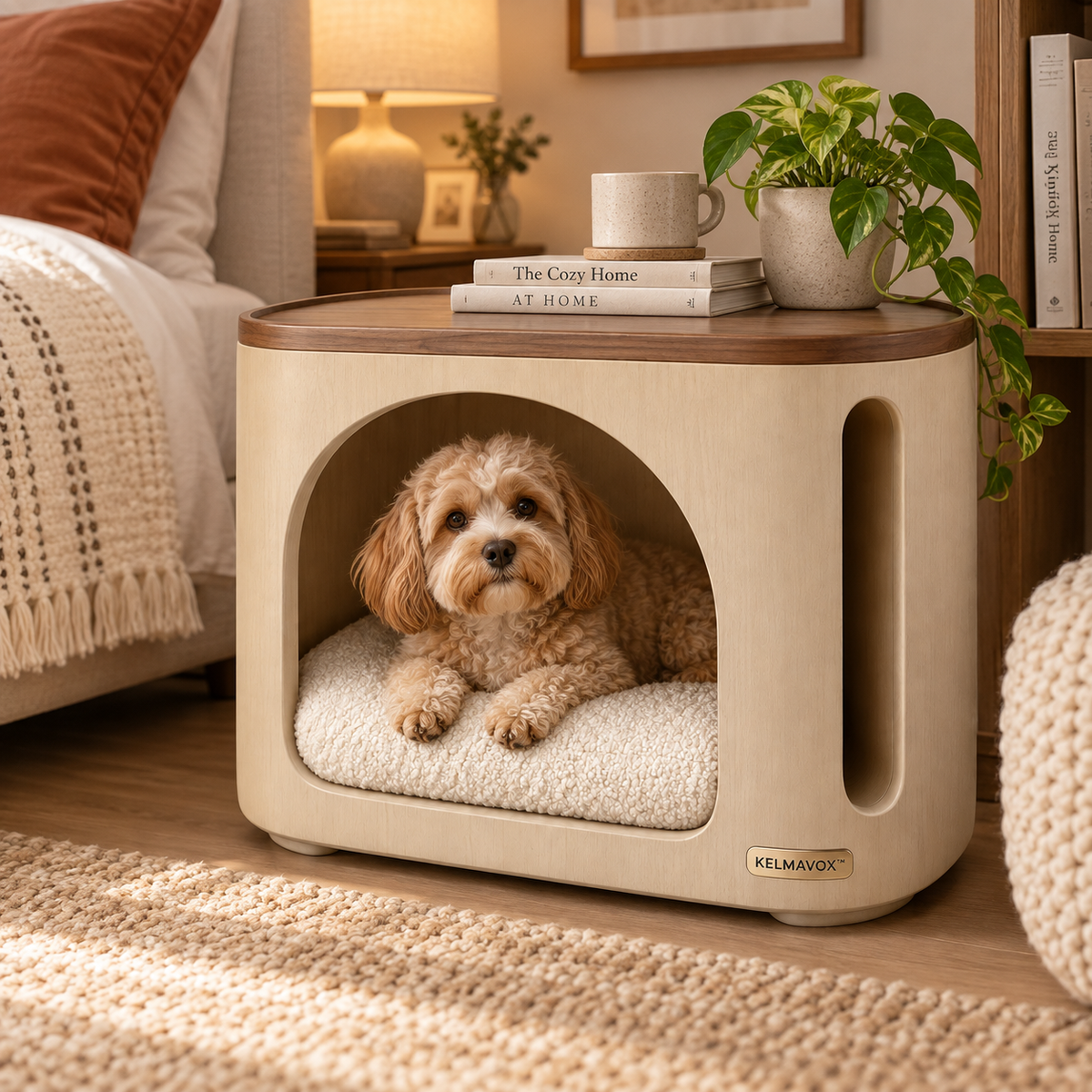 KELMAVOX™ HavenArc Pet Nook – 2-in-1 Pet Hideaway Side Table