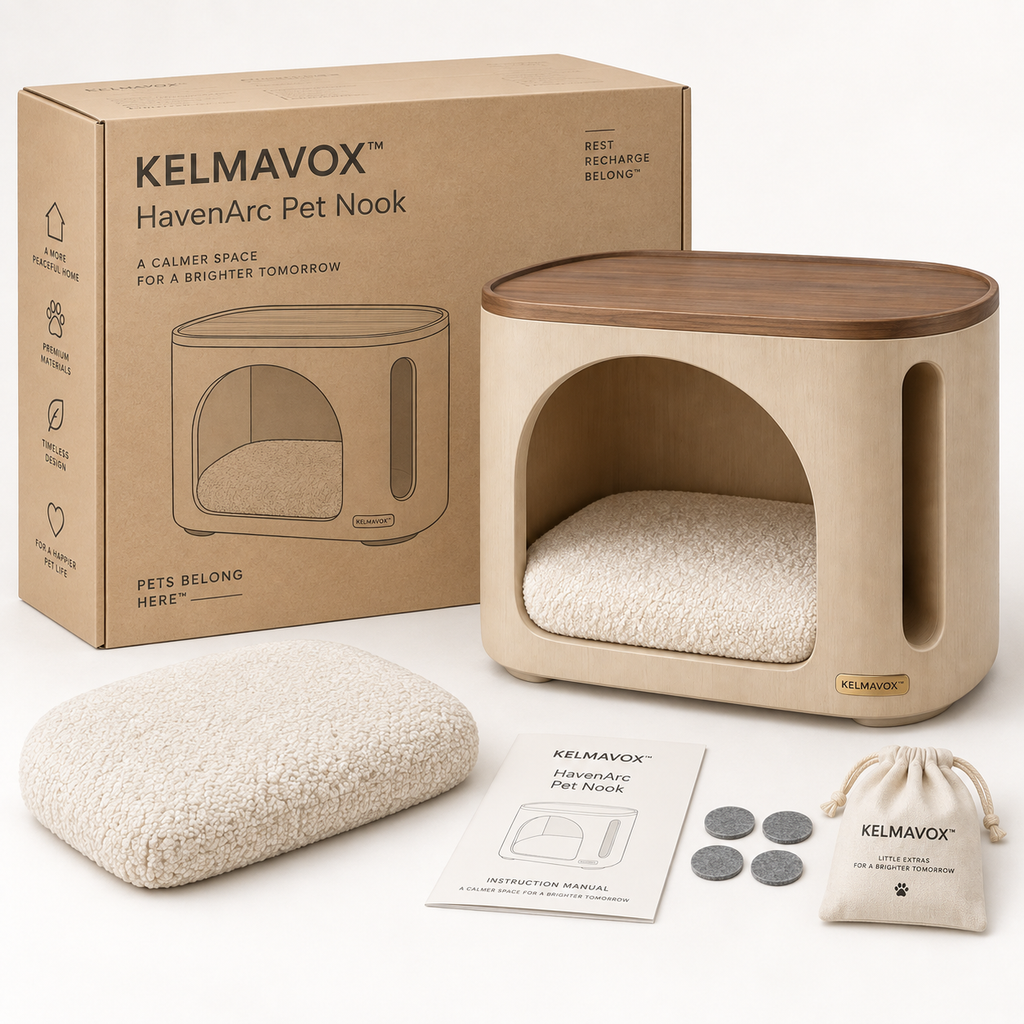 KELMAVOX™ HavenArc Pet Nook – 2-in-1 Pet Hideaway Side Table