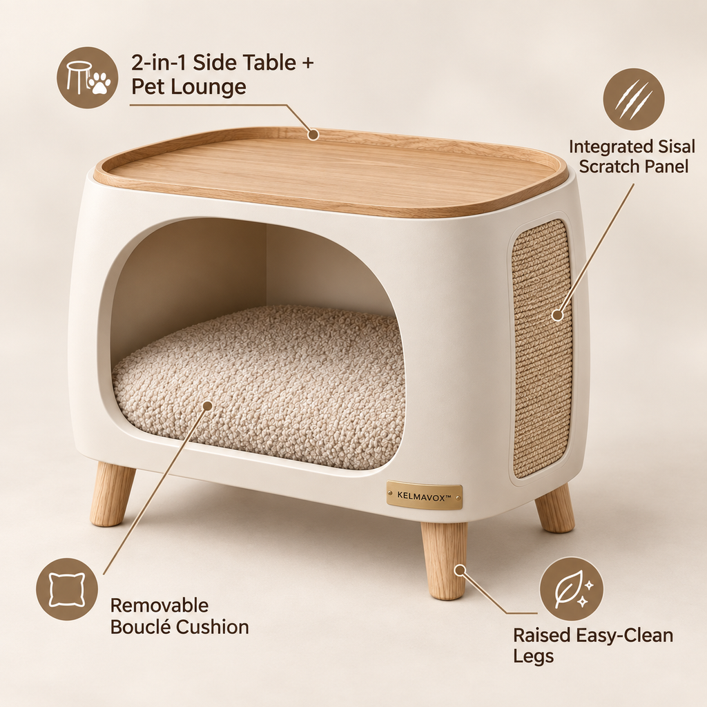 KELMAVOX™ NestArc Lounge — 2-in-1 Pet Lounge & Side Table