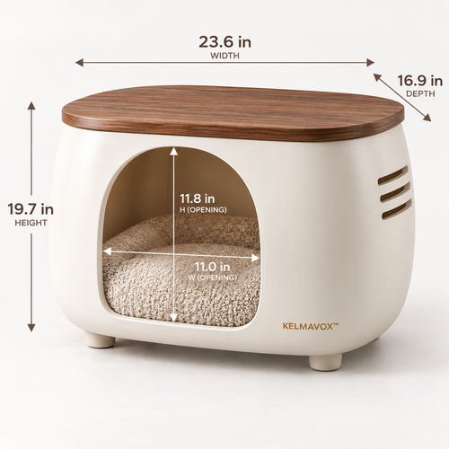 KELMAVOX™ HaloHaven Pet Side Table  2-in-1 Modern Pet Hideaway & Side Table for Cats and Small Dogs
