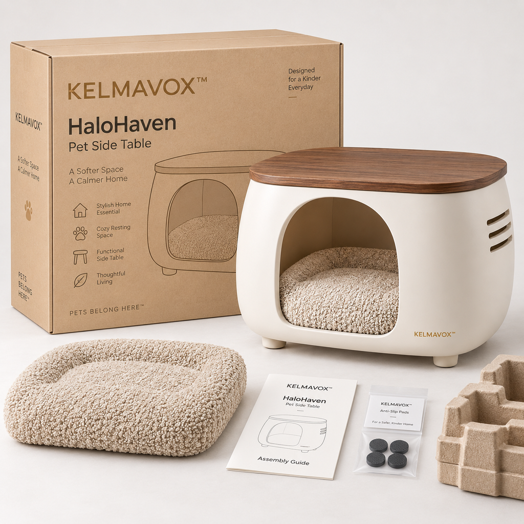 KELMAVOX™ HaloHaven Pet Side Table  2-in-1 Modern Pet Hideaway & Side Table for Cats and Small Dogs