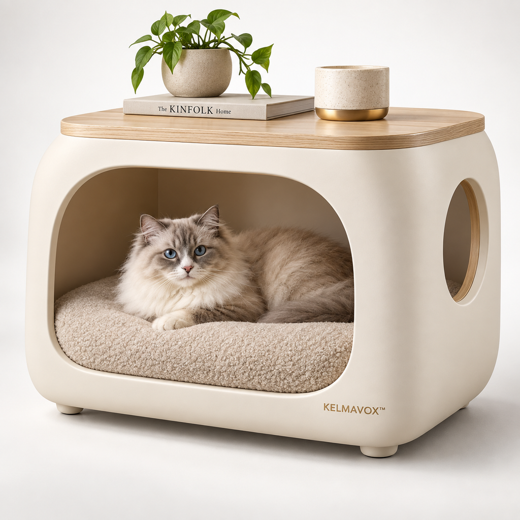 KELMAVOX™ HavenNest Pet Lounge Side Table  Modern 2-in-1 Pet House & Side Table for Cats and Small Dogs