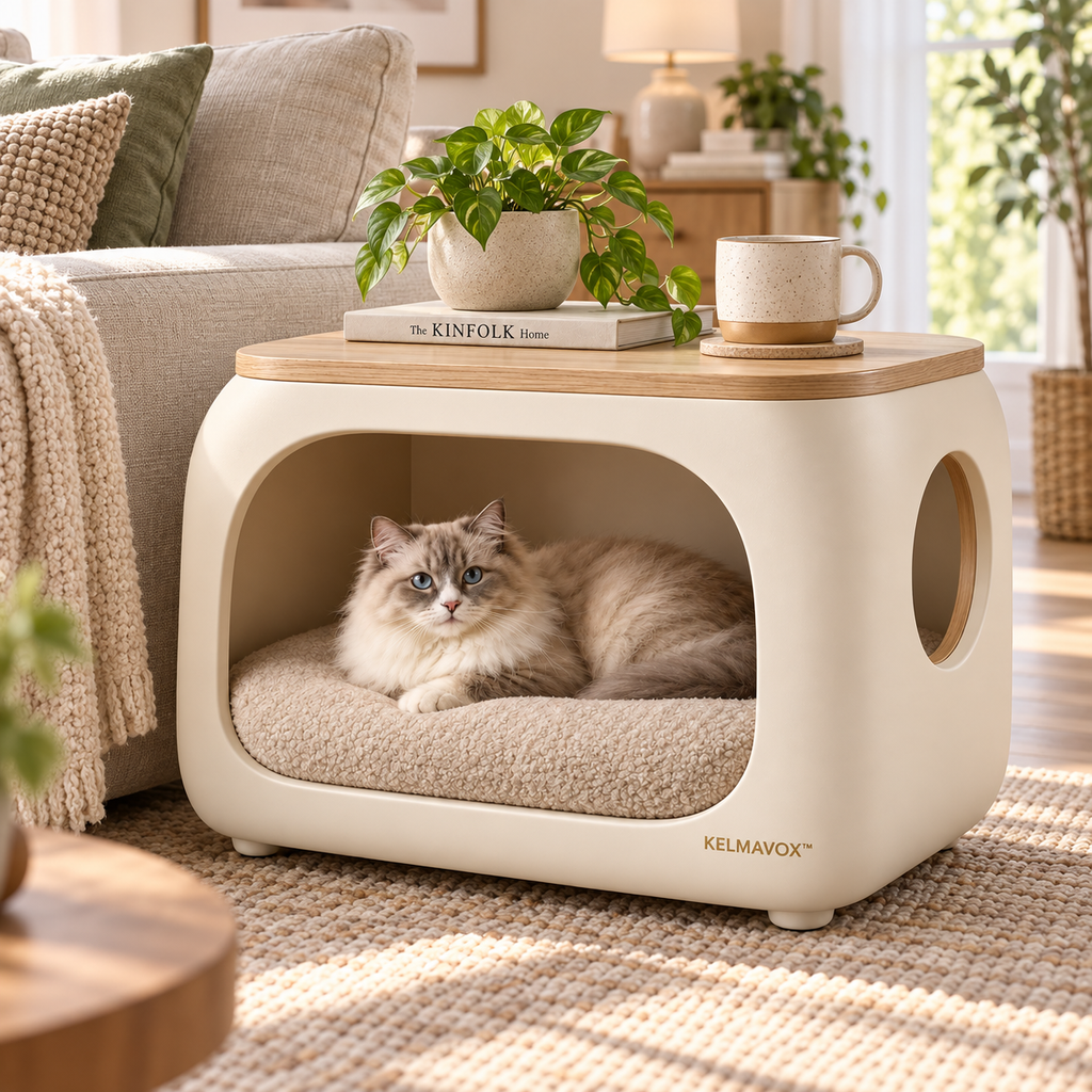 KELMAVOX™ HavenNest Pet Lounge Side Table  Modern 2-in-1 Pet House & Side Table for Cats and Small Dogs