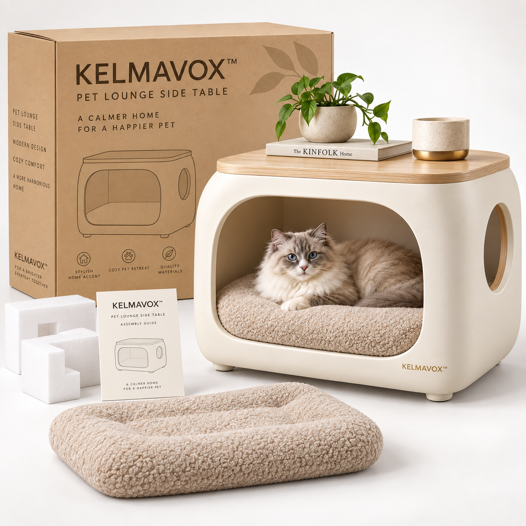KELMAVOX™ HavenNest Pet Lounge Side Table  Modern 2-in-1 Pet House & Side Table for Cats and Small Dogs