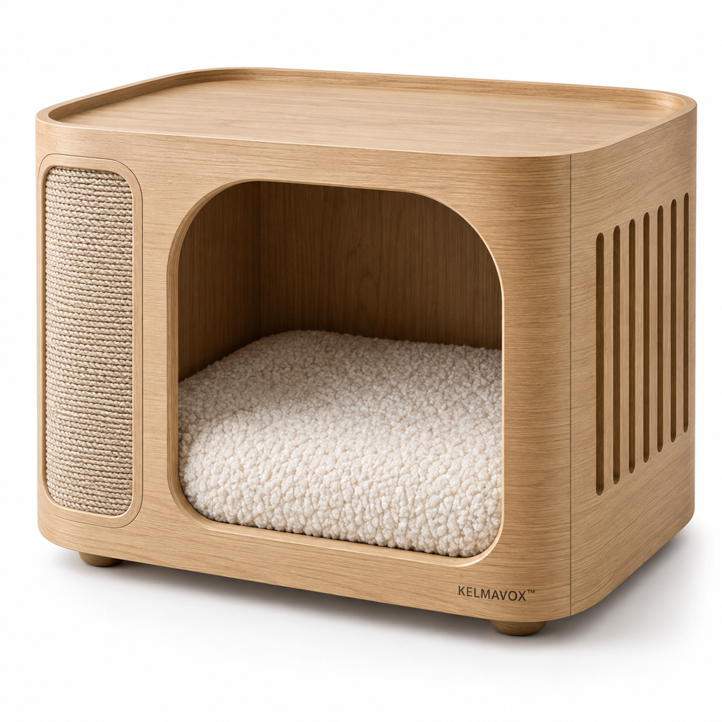 KELMAVOX™ NestArc Lounge Table  Modern 2-in-1 Pet Hideaway & Side Table with Sisal Scratch Panel