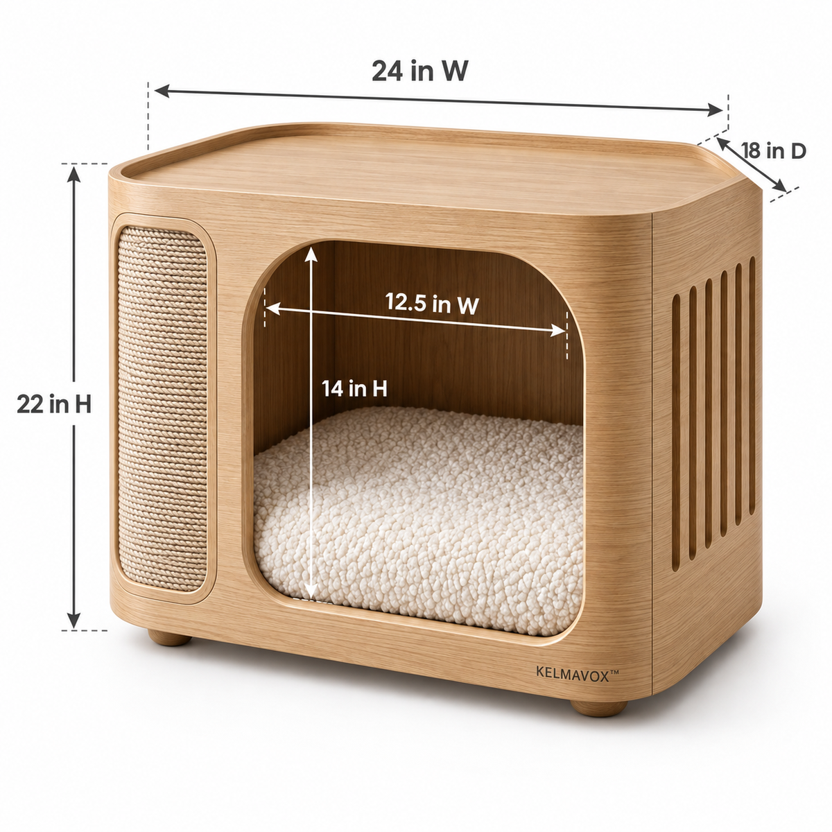 KELMAVOX™ NestArc Lounge Table  Modern 2-in-1 Pet Hideaway & Side Table with Sisal Scratch Panel